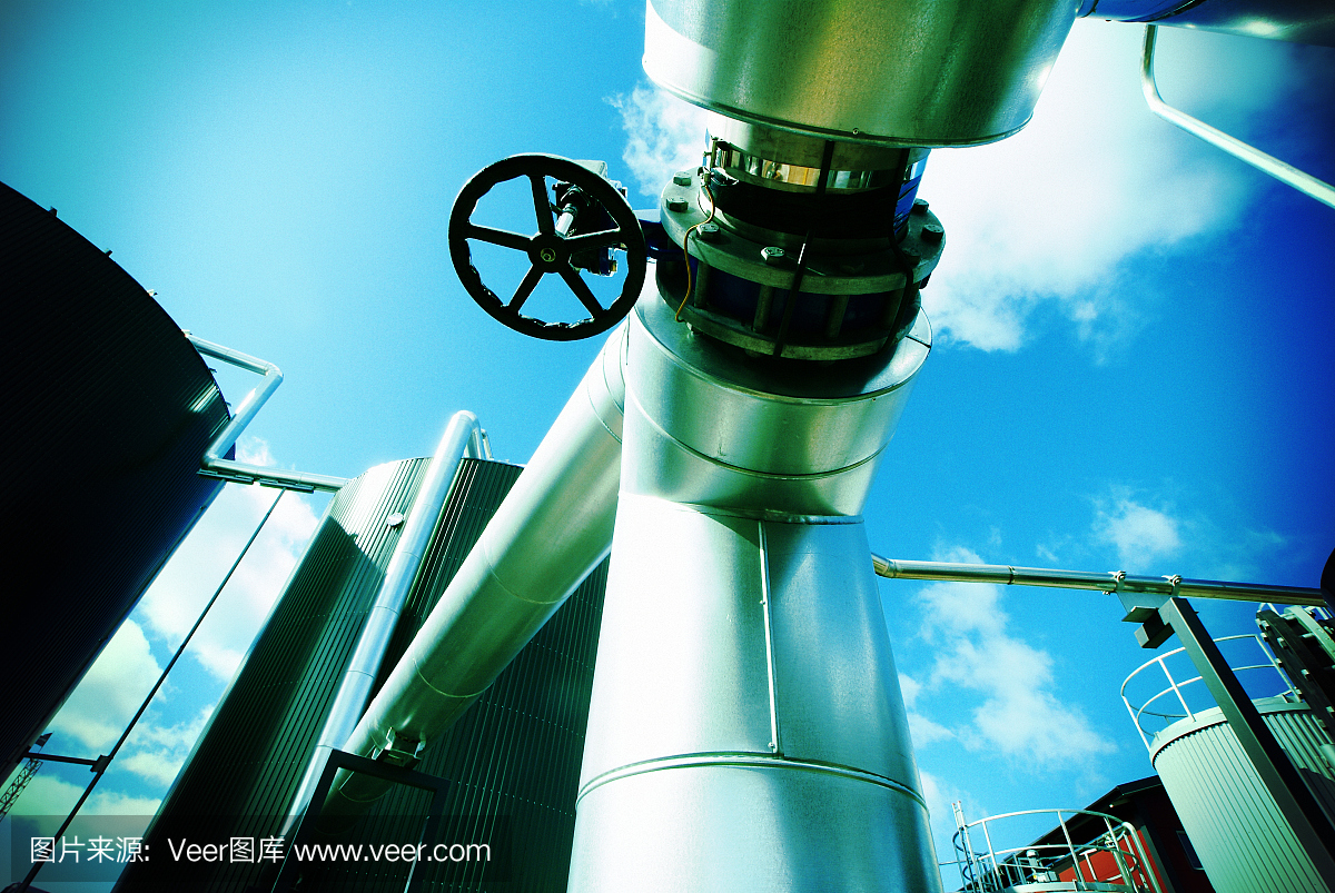 工業園區、鋼鐵管道、閥門迎藍天